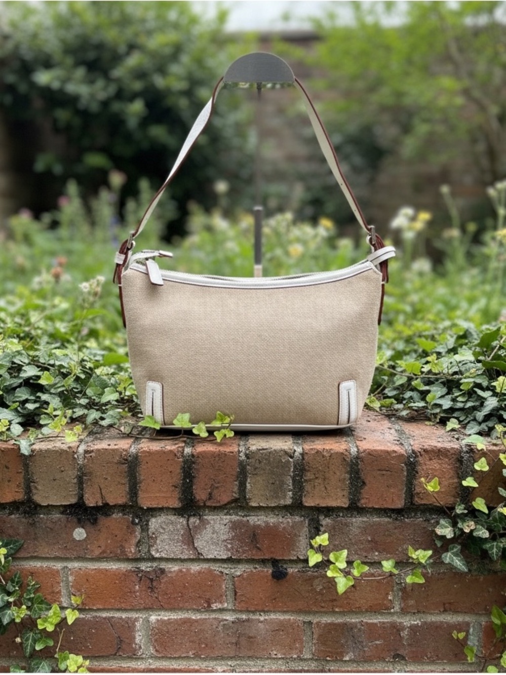 Burberry Beige Shoulder Bag with white leather trim